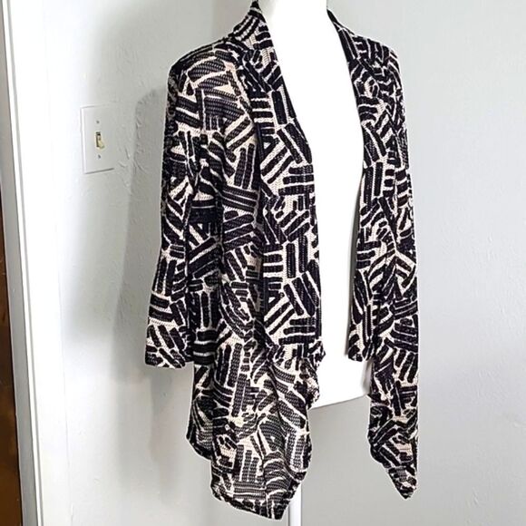 PerSeption Concept Beige & Black Print Waterfall Cardigan, Size XL - Picture 1 of 10